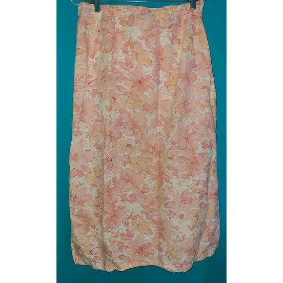 90s Liz Claiborne Linen Skirt SIZE 14? (Read Plz Orange Pink Floral Wrap Vintage - Picture 5 of 7